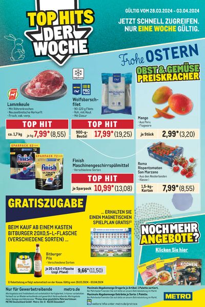 Angebote von Supermärkte in Troisdorf | Top Hits der Woche in Metro | 28.3.2024 - 3.4.2024