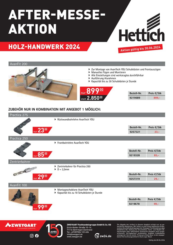 Zweygart Katalog in Ulm | After-Messe-Aktion Holz-Handwerk 2024 Hettich | 28.3.2024 - 30.6.2024