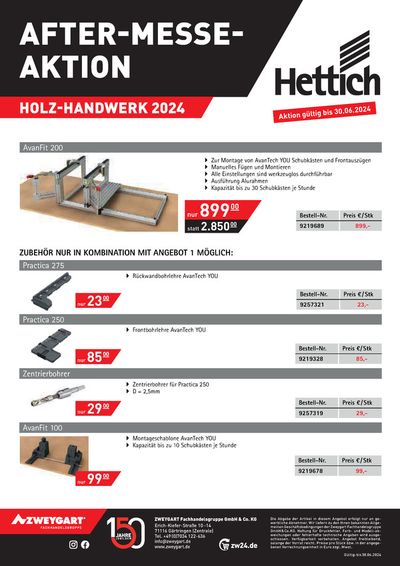 Angebote von Baumärkte und Gartencenter in Troisdorf | After-Messe-Aktion Holz-Handwerk 2024 Hettich in Zweygart | 28.3.2024 - 30.6.2024