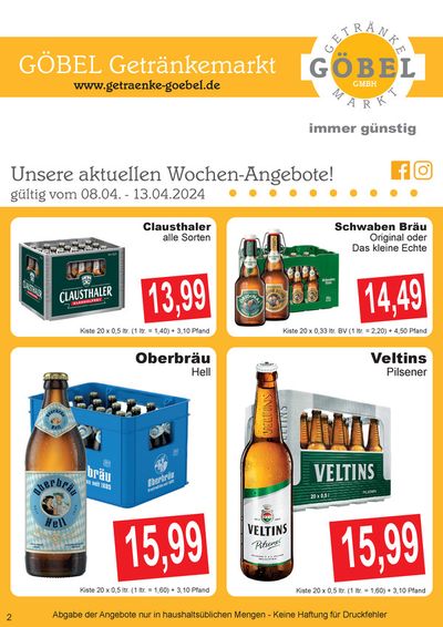 Angebote von Supermärkte in Backnang | Getränke Göbel flugblatt in Getränke Göbel | 7.4.2024 - 21.4.2024