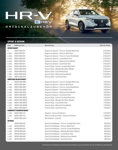 Honda Katalog | Honda HR-V ZUBEHÖR-PREISLISTE | 9.4.2024 - 9.4.2025