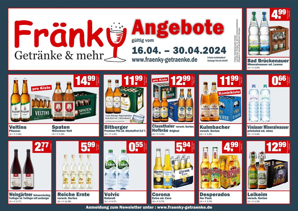 Fränky Getränke Katalog in Lauf an der Pegnitz | Prospekt de Angebote Fränky Getränke | 16.4.2024 - 30.4.2024