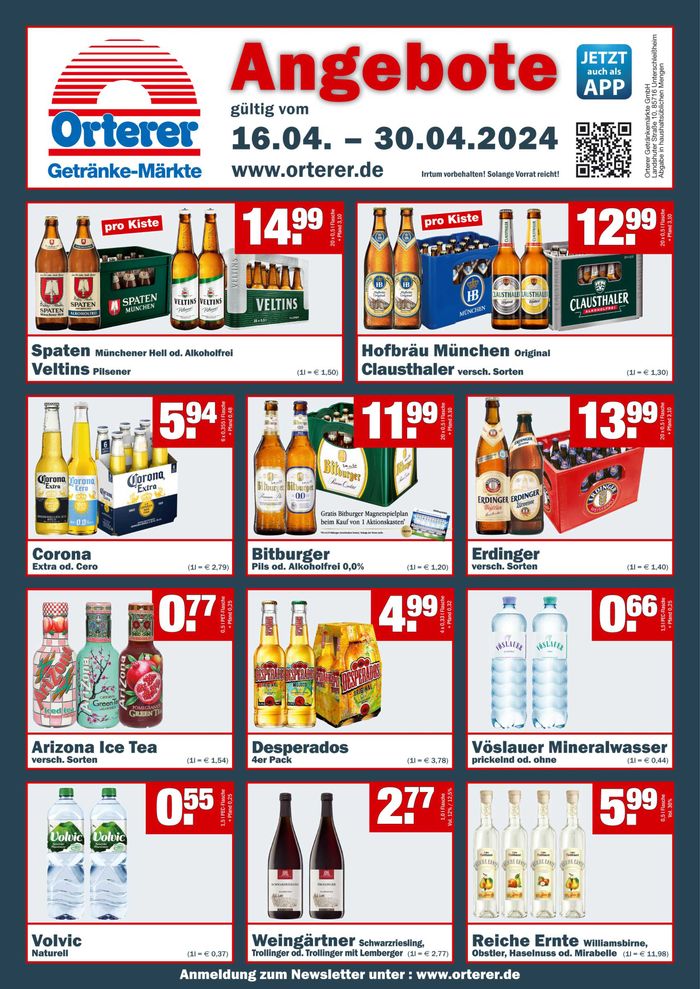 Orterer Getränkemarkt Katalog in Landshut | Prospekt de Angebote Orterer Getränkemarkt | 16.4.2024 - 30.4.2024
