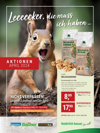 Angebote von Supermärkte in Bochum | Aktuelle Reformhaus Bacher Aktionen in Reformhaus Bacher | 9.4.2024 - 30.4.2024