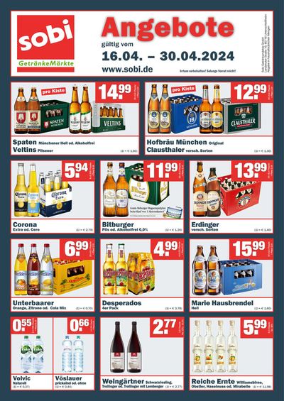 Angebote von Supermärkte in Nördlingen | Prospekt de Angebote Sobi Getränkemarkt in Sobi Getränkemarkt | 16.4.2024 - 30.4.2024
