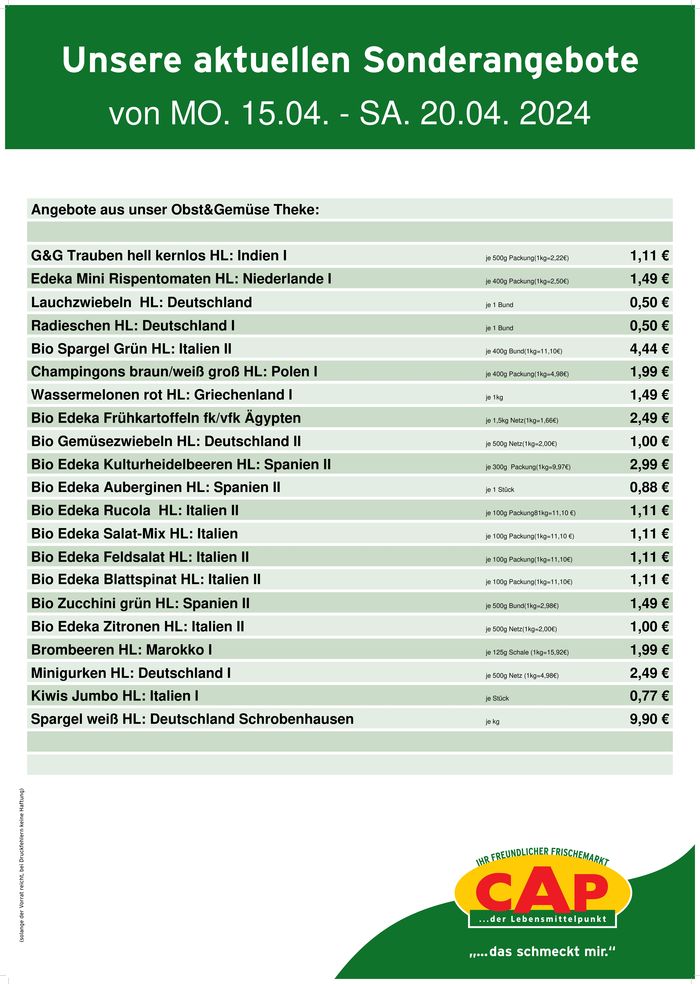 CAP Markt Katalog in Weingarten | CAP Markt Angebot | 13.4.2024 - 27.4.2024