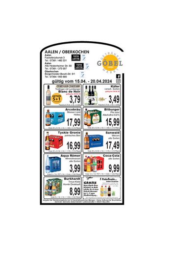 Angebote von Supermärkte in Aalen | Getränke Göbel flugblatt in Getränke Göbel | 14.4.2024 - 28.4.2024