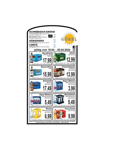 Angebote von Supermärkte in Schwäbisch Gmünd | Getränke Göbel flugblatt in Getränke Göbel | 14.4.2024 - 28.4.2024