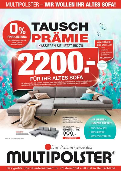 Angebote von Möbelhäuser in Solingen | Sofa tauschprämie in Multipolster | 15.4.2024 - 27.4.2024