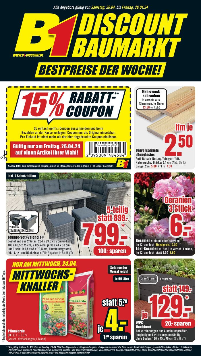 B1 Discount Baumarkt Katalog in Dinslaken | B1 Discount Baumarkt flugblatt | 20.4.2024 - 4.5.2024