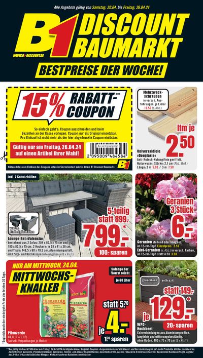 Angebote von Baumärkte und Gartencenter in Herford | B1 Discount Baumarkt flugblatt in B1 Discount Baumarkt | 20.4.2024 - 4.5.2024