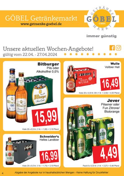 Angebote von Supermärkte in Ulm | Getränke Göbel flugblatt in Getränke Göbel | 21.4.2024 - 5.5.2024