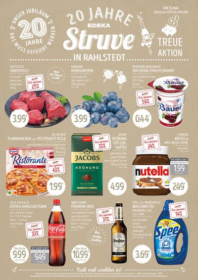 Angebote von Supermärkte in Ahrensburg | Edeka Struve 20 Jahre Rahlstedt in Edeka Struve | 22.4.2024 - 6.5.2024