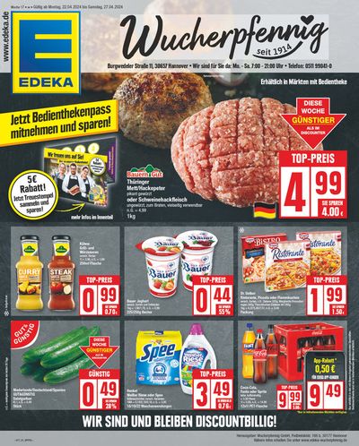 Angebote von Supermärkte in Burgwedel | Edeka flugblatt in EDEKA | 21.4.2024 - 27.4.2024