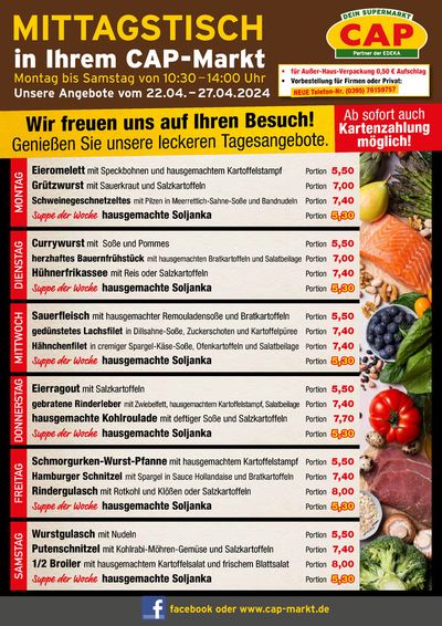 Angebote von Supermärkte in Neubrandenburg | MITTAGSTICH MENU in CAP Markt | 22.4.2024 - 30.4.2024