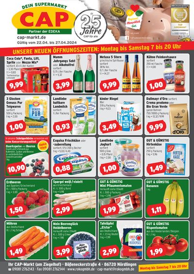 Angebote von Supermärkte in Nördlingen | UNSERE NEUEN ÖFFNUNGSZEITEN in CAP Markt | 22.4.2024 - 30.4.2024