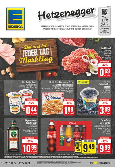 Angebote von Supermärkte in Bergisch Gladbach | Edeka flugblatt in EDEKA | 21.4.2024 - 27.4.2024