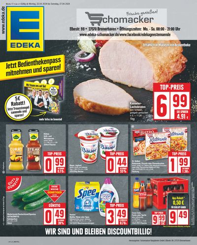 Angebote von Supermärkte in Bremerhaven | Edeka flugblatt in EDEKA | 21.4.2024 - 27.4.2024