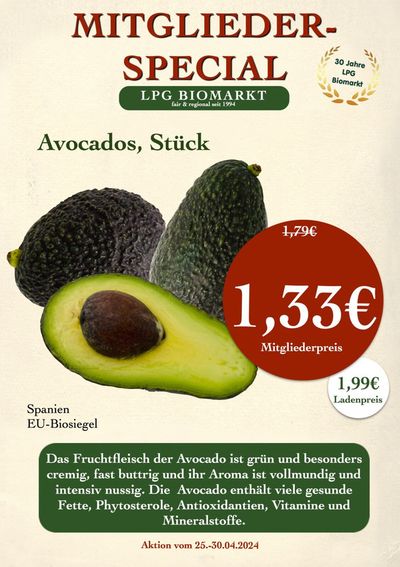 Angebote von Biomärkte in Potsdam | Mitgliederspecial in LPG Biomarkt | 25.4.2024 - 9.5.2024