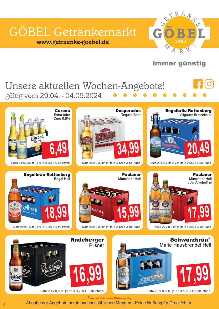 Getränke Göbel Katalog in Rothenburg ob der Tauber | Getränke Göbel flugblatt | 28.4.2024 - 12.5.2024