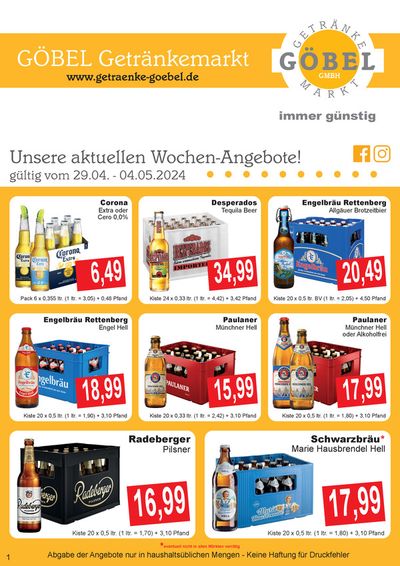 Angebote von Supermärkte in Ottobeuren | Getränke Göbel flugblatt in Getränke Göbel | 28.4.2024 - 12.5.2024