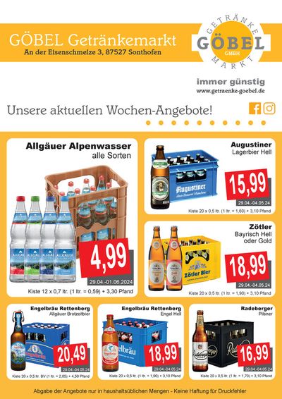 Angebote von Supermärkte in Sonthofen | Getränke Göbel flugblatt in Getränke Göbel | 28.4.2024 - 12.5.2024