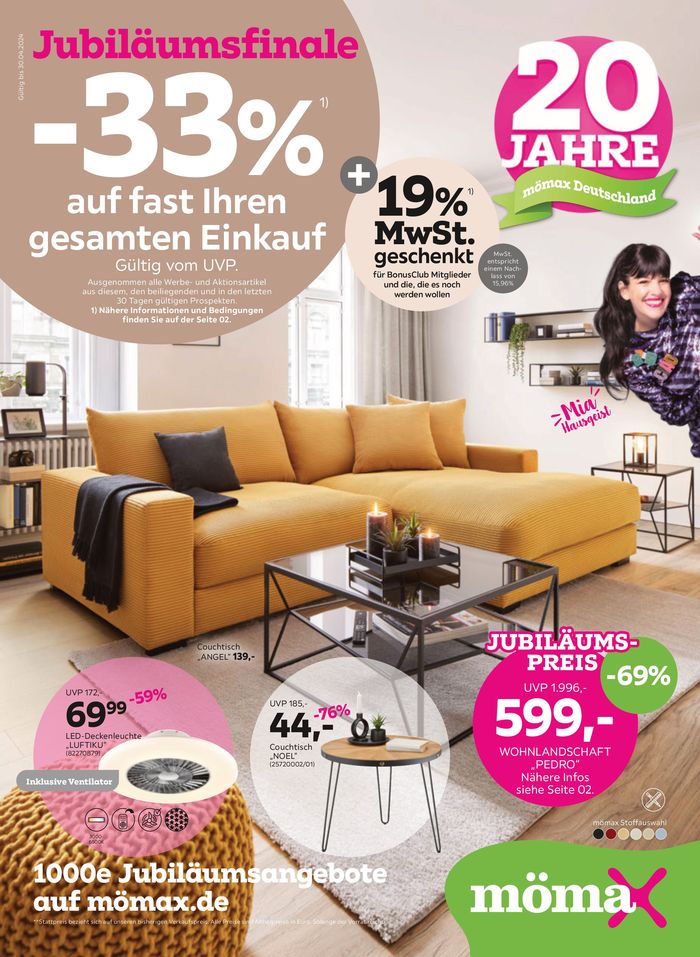 Mömax Katalog in Schweinfurt | Jubiläumsfinale -33% auf fast Ihren gesamten Einkauf | 29.4.2024 - 30.4.2024