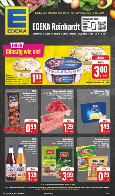 Angebote von Supermärkte in Zeulenroda-Triebes | Edeka flugblatt in EDEKA | 28.4.2024 - 4.5.2024