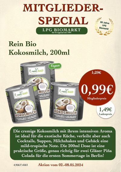 Angebote von Biomärkte in Berlin | Mitgliederspecial in LPG Biomarkt | 2.5.2024 - 16.5.2024