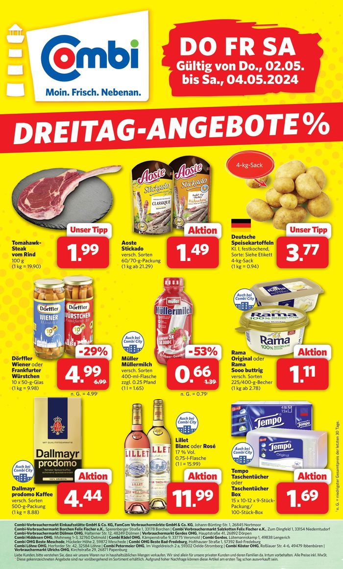 Combi Markt Katalog in Nortrup | DREITAG-ANGEBOTE | 1.5.2024 - 4.5.2024