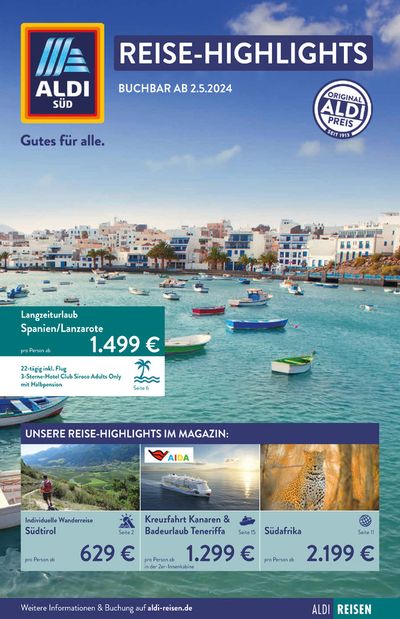 Angebote von Reisen und Freizeit | Aldi Süd Reisen flugblatt in Aldi Süd Reisen | 3.5.2024 - 17.5.2024