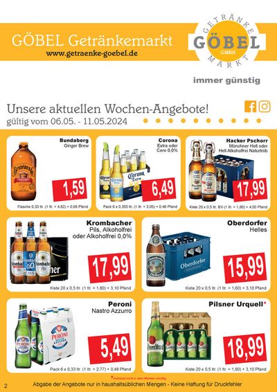 Angebote von Supermärkte in Friedberg (Bayern) | Getränke Göbel flugblatt in Getränke Göbel | 6.5.2024 - 20.5.2024