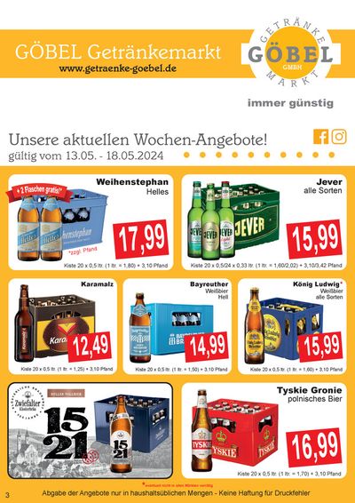 Angebote von Supermärkte in Eibelstadt | Getränke Göbel flugblatt in Getränke Göbel | 12.5.2024 - 26.5.2024