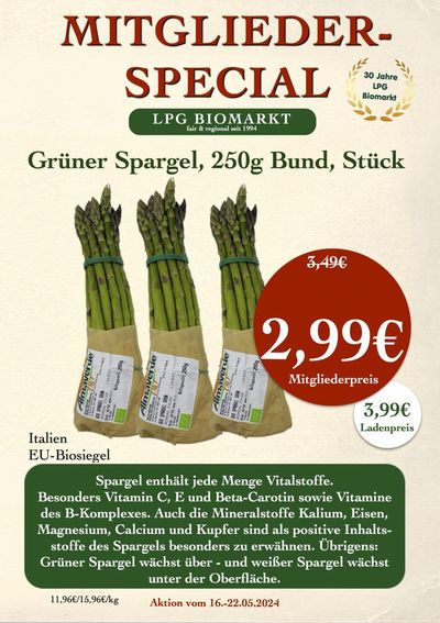 Angebote von Biomärkte in Potsdam | Mitgliederspecial in LPG Biomarkt | 17.5.2024 - 31.5.2024