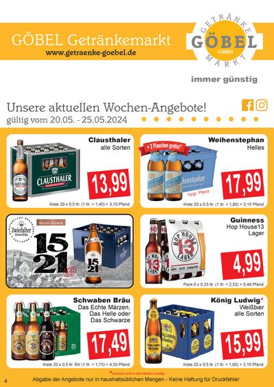 Angebote von Supermärkte in Göppingen | Angebote für Schnäppchenjäger in Getränke Göbel | 19.5.2024 - 2.6.2024
