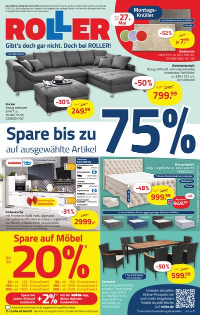 Angebote von Möbelhäuser in Weinheim | ROLLER flugblatt in ROLLER | 26.5.2024 - 1.6.2024