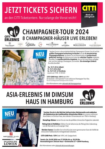 CITTI Markt Katalog in Flensburg | CITTI ERLEBNIS Champagner-Tour 2024 | 25.6.2024 - 16.11.2024