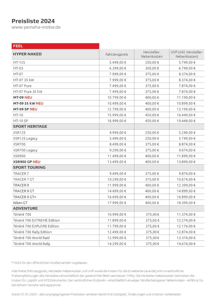 Yamaha Katalog in Kemberg | Preliste 2024 | 15.8.2024 - 31.12.2024