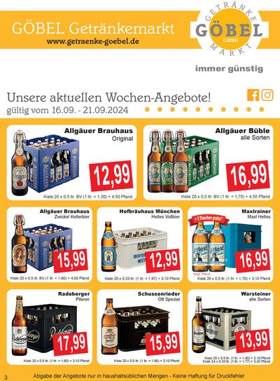 Angebote von Supermärkte in Freising | Exklusive Deals für unsere Kunden in Getränke Göbel | 15.9.2024 - 29.9.2024