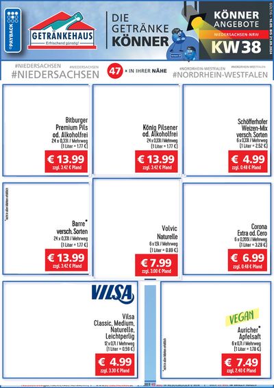 Angebote von Supermärkte in Niederlangen | Getränkehaus flugblatt in Getränkehaus | 16.9.2024 - 21.9.2024