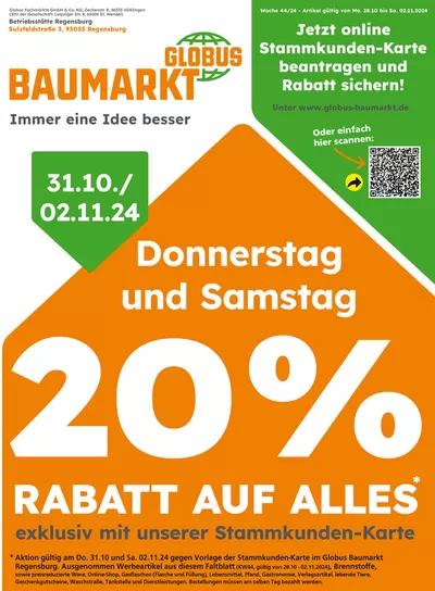 Angebote von Baumärkte und Gartencenter in Lappersdorf | Tolles Angebot für Schnäppchenjäger in Globus Baumarkt | 27.10.2024 - 2.11.2024