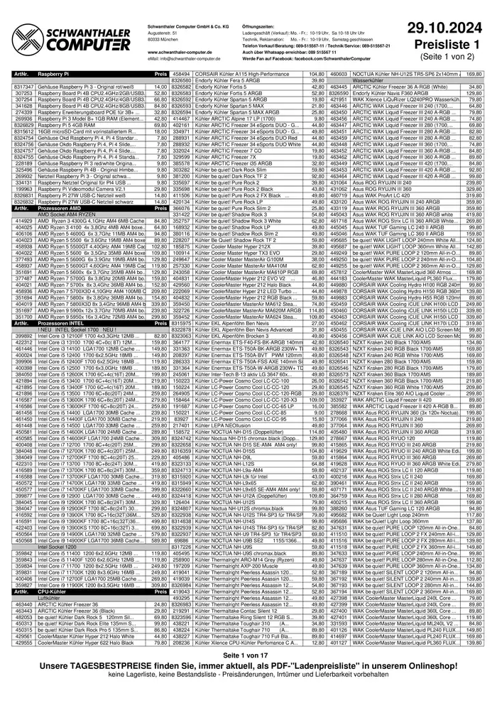 Schwanthaler Computer Katalog in München | Preis Liste | 29.10.2024 - 29.11.2024