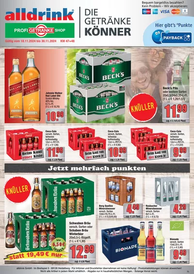 Angebote von Supermärkte in Hanau | Tolles Angebot für alle Kunden in alldrink | 17.11.2024 - 30.11.2024