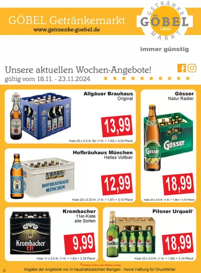 Getränke Göbel Katalog in Fellbach | Jetzt sparen mit unseren Deals | 17.11.2024 - 1.12.2024