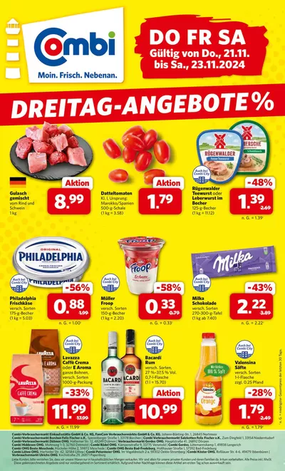 Angebote von Supermärkte in Bielefeld | DREITAG-ANGEBOTE in Combi Markt | 20.11.2024 - 23.11.2024