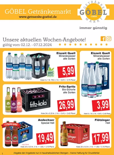 Angebote von Supermärkte in Ulm | Exklusive Deals für unsere Kunden in Getränke Göbel | 1.12.2024 - 15.12.2024