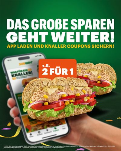 Angebote von Restaurants in München | COUPONS in Subway | 24.1.2024 - 5.3.2024