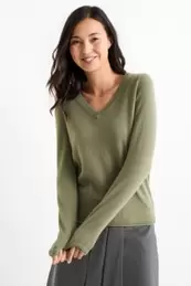 Kaschmir-Pullover mit V-Ausschnitt für 79,99€ in C&A