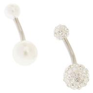Silver-tone Pearl Fireball Crystal Belly Rings - 2 Pack für 8€ in Claire's