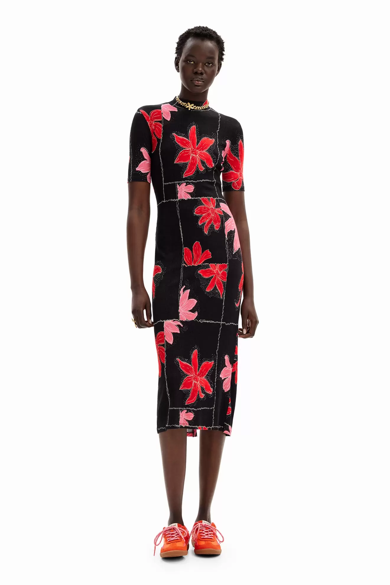 Geripptes Midikleid Blumen für 49,97€ in Desigual